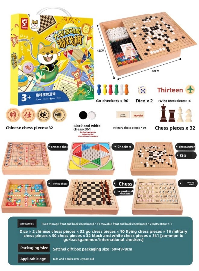 All-in-one checkers flying chess backgammon chess game chess children students wooden toys